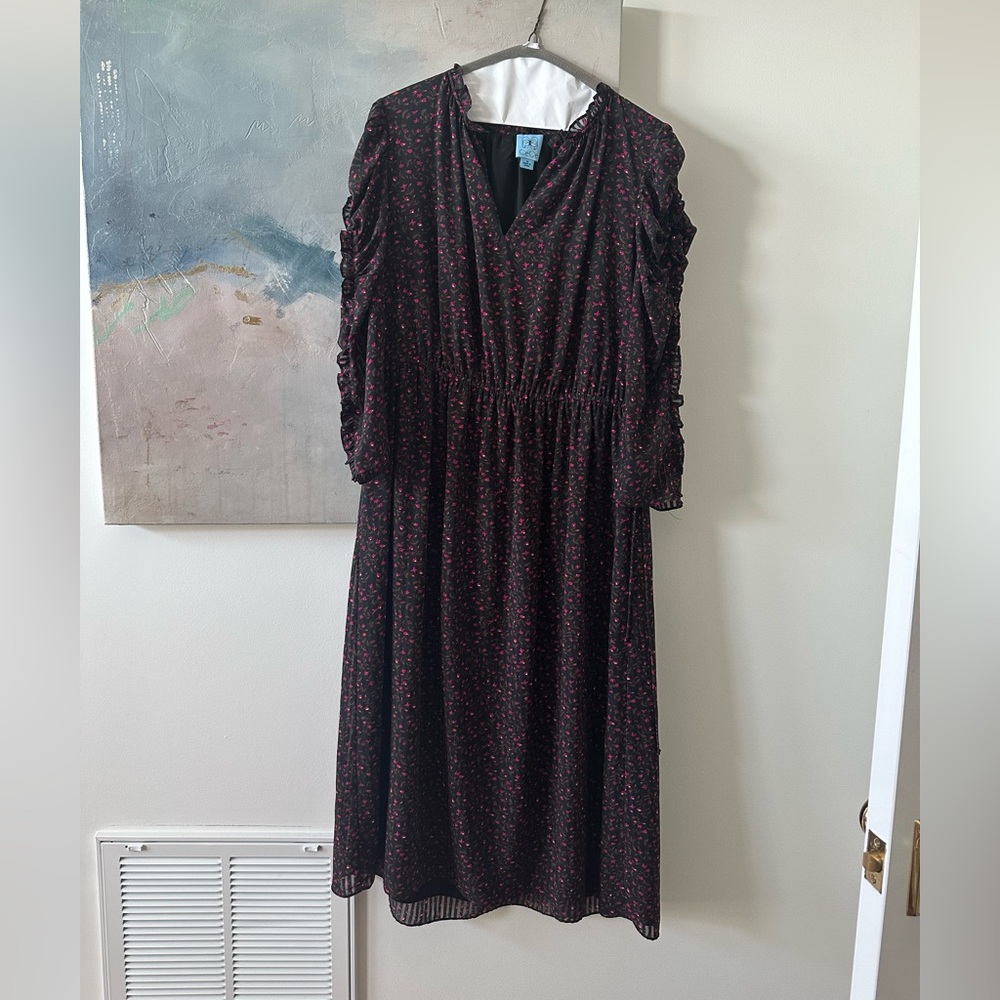 Black midi dress with red/pink flowers